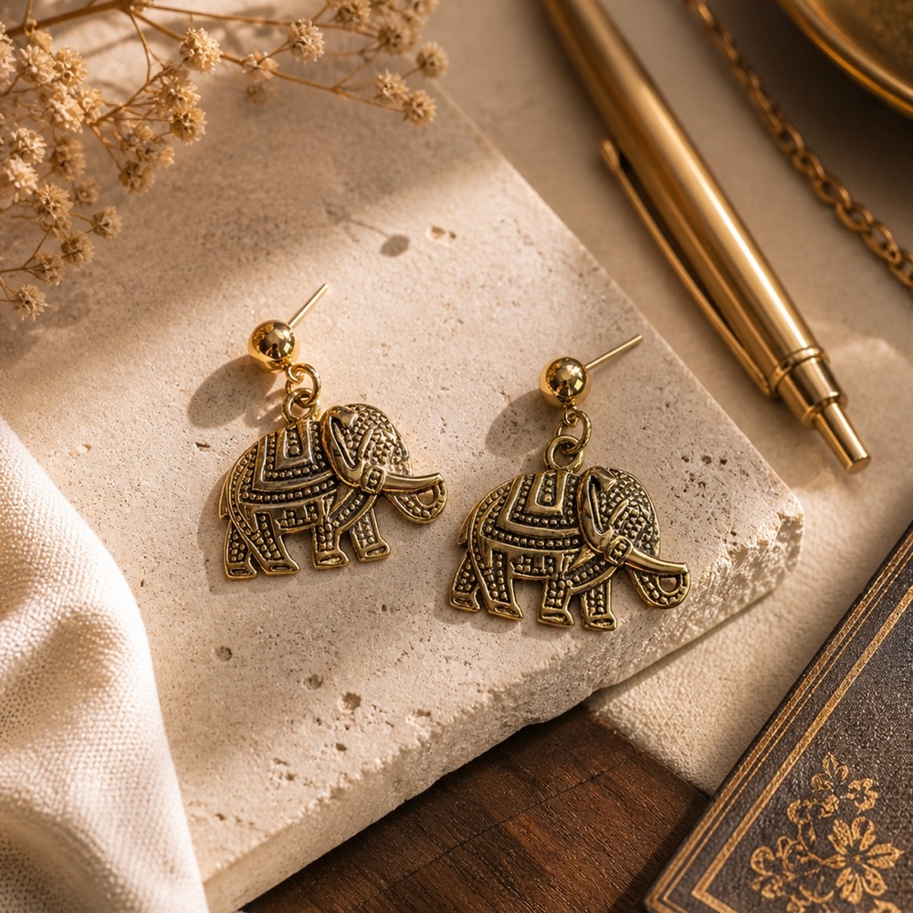 Vintage Gold Elephant Drop Earrings - Women Jewelry